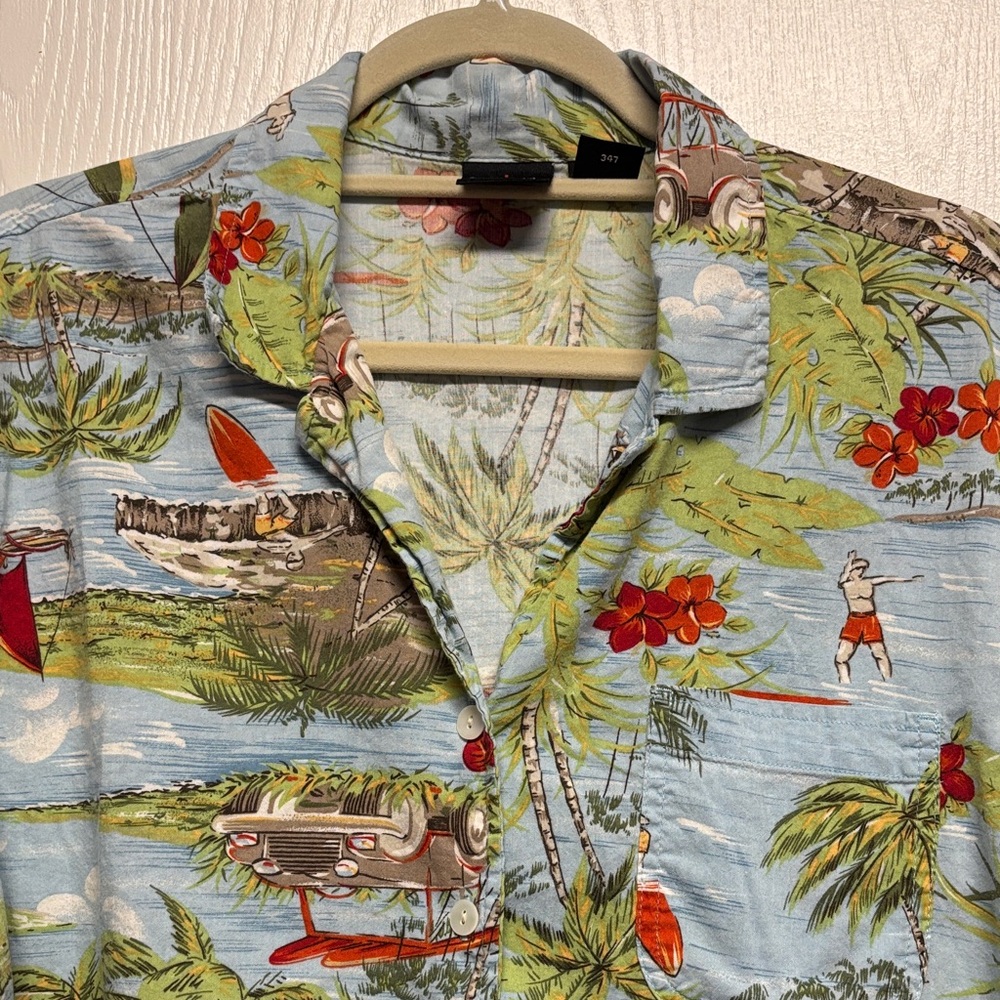 Erika Tropical Print Button Down Shirt - Blue and Green - Picture 9 of 13